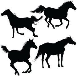 Horse Silhouettes - Black and White Vector Image