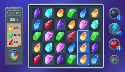 computer game user interface with crystals puzzle vector image