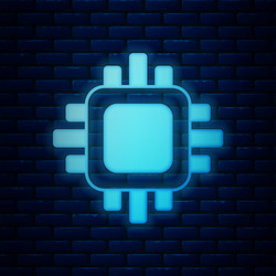 glowing neon computer processor with microcircuits vector image