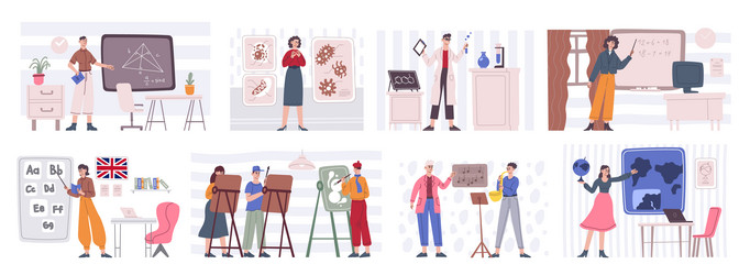 Lecturers at chalkboard school or university vector