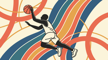 dynamic basketball player layup on abstract lines vector image