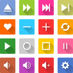 flat media icon 16 set square web button vector image