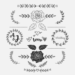 Hand drawn flower doodle wedding heart templateweb vector