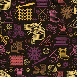 Needlework simple black line icons set Royalty Free Vector