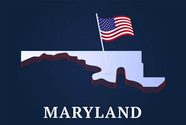 Maryland state isometric map and usa national vector