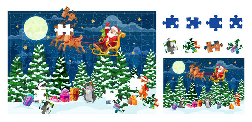 Premium Vector  Jigsaw puzzle with santa