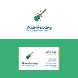 Flat broom logo and visiting card template vector