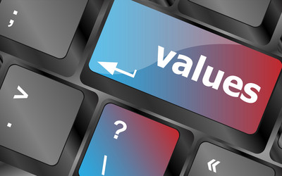 Values sign button on keyboard with soft focus vector