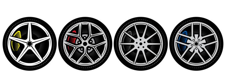 A set of four wheels with different rims template Vector Image