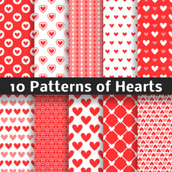 heart shape seamless patterns red color vector image