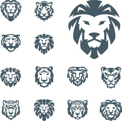 Lion and Tiger Head Silhouettes Vector Image
