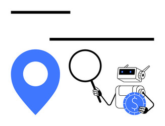 robot analyzing location data with magnifying vector image