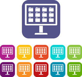 Desktop of computer with folders icons set vector