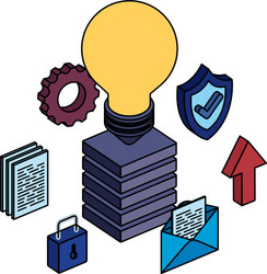 Server tower with bulb and data center icons vector