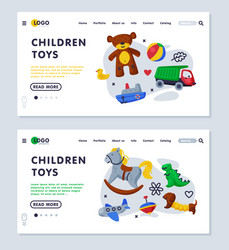 Children toys landing page templates set toy shop vector