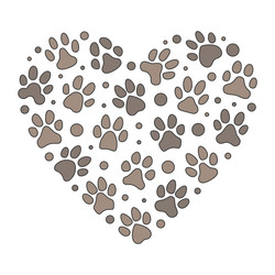 i love animals heart with pet paw print signs vector