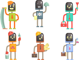 robots different professions collection waiter vector