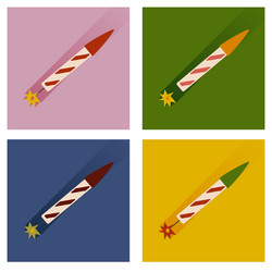 set of flat icons with long shadow fireworks vector image