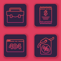 Set line briefcase page with a 404 error paper vector