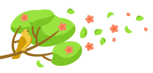 Spring with bird on tree twig vector