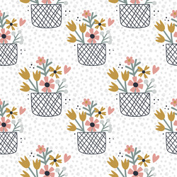 seamless pattern with basket of flowers Vector Image