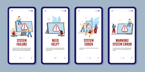 Onboarding app pages warning of operating system vector