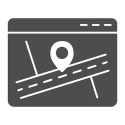 Web page with map and location pin solid icon vector