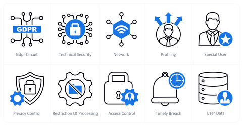 a set of 10 gdpr icons as circuit technical vector image