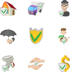 Assurance icons set cartoon style vector