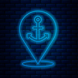 glowing neon line map pointer with anchor icon vector image