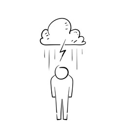 Hand drawn doodle people depression under rain vector