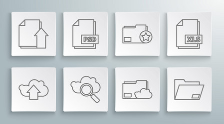 Set line cloud upload psd file document search vector