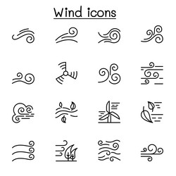 Wind icon set in thin line style Royalty Free Vector Image