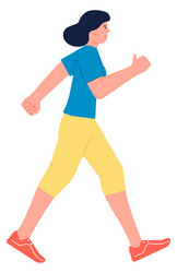 Young woman fast walking rushing person athlete vector