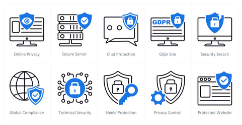 a set of 10 gdpr icons as online privacy secure vector image