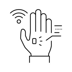 Chip rfid in palm line icon vector