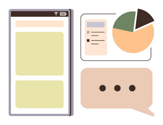mobile interface pie chart and speech bubble vector image