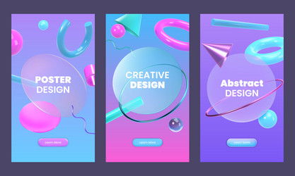 3d glass shapes geometric ball object memphis vector image