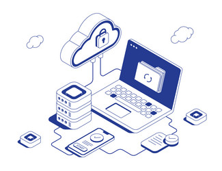 secure cloud authentication system with laptop vector image