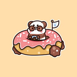 cute panda riding donuts vector