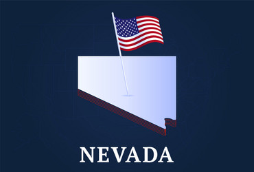 Nevada state isometric map and usa national flag vector