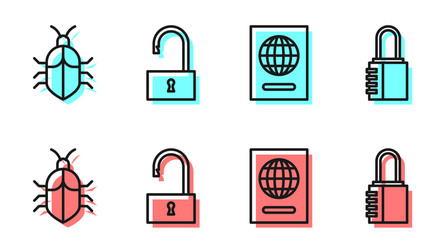 Set line passport system bug concept open vector