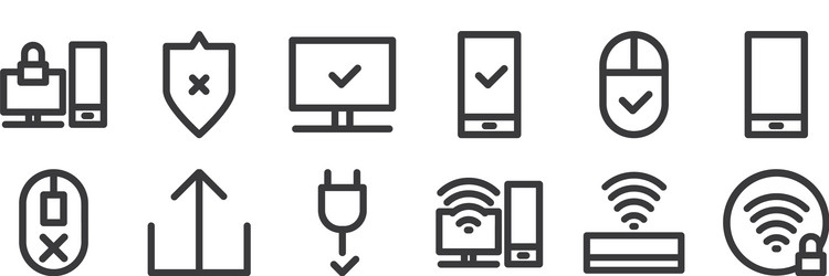12 set linear computer hardware icons thin vector image
