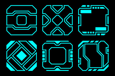 Abstract blue geometric shape outline frame set vector