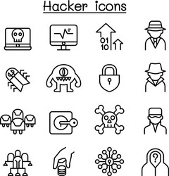 hacker icon set in thin line style vector image