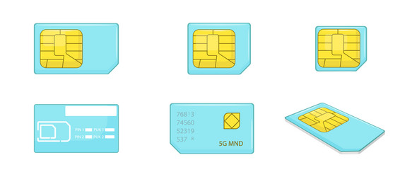 sim phone card icons set cartoon mobile vector