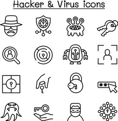 hacker icon set in thin line style vector