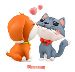 Puppy and kitten valentines day 3d icon vector