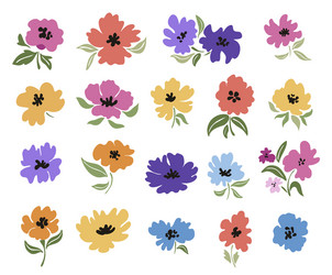 A set of abstract flowers with leaves vector