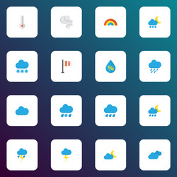 Climate icons flat style set with snowy rain-snow Vector Image